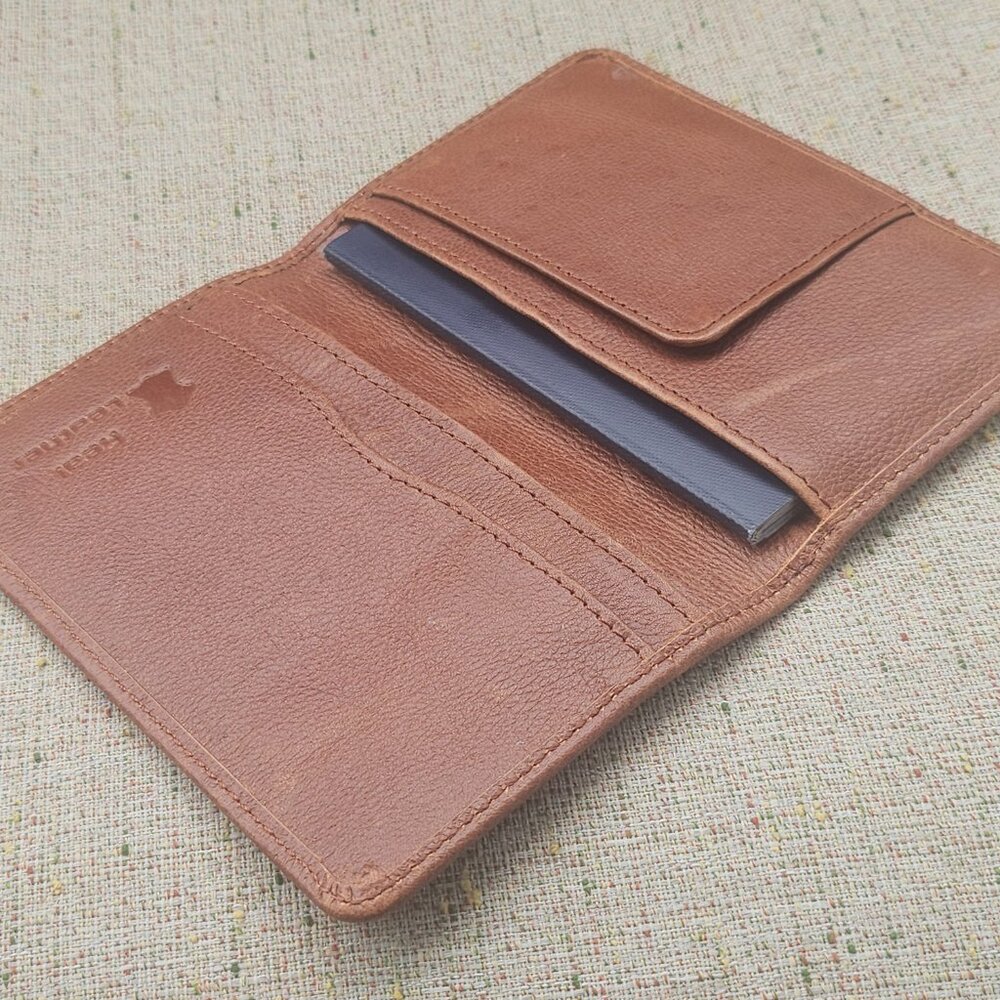 Travel Passport Holder Card Holder Brown Real Genuine Leather Handmade Purse - Picture 6 of 11